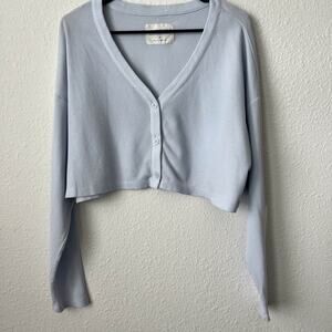 Aeropostale Ribbed Crop Cardigan Light Blue V-Neck Medium